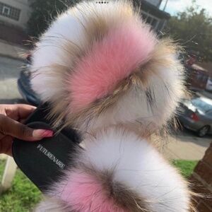 Marshmallow Custom Real Fur Slides sizes 5.5,6,6.5 only